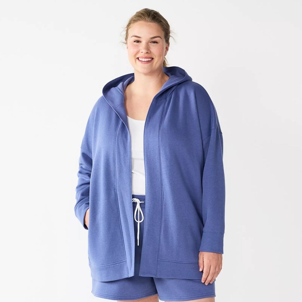 Sonoma Open Front Hoodie in Iris Bouquet Blue Plus Size 0X